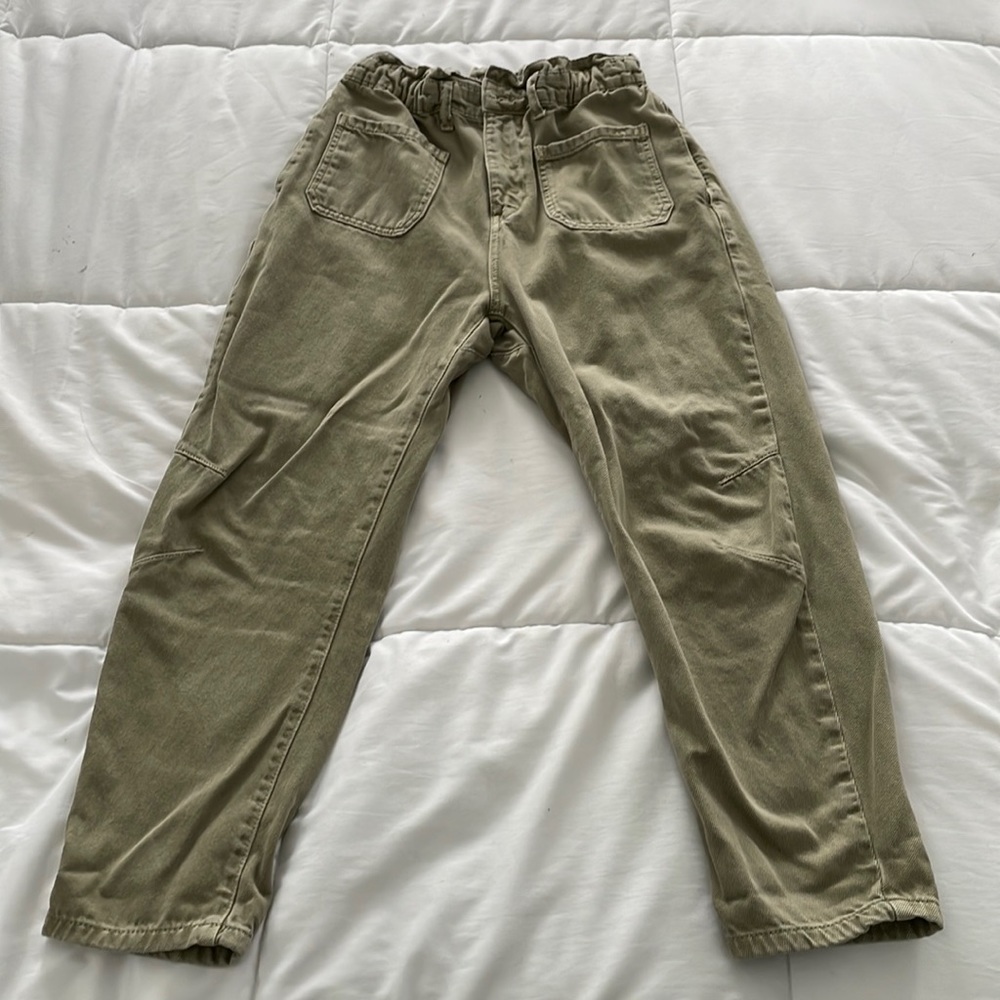 Zara olive green baggy paperbag pants.